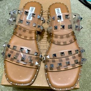 Clear, Pyramid-Studded Sandals